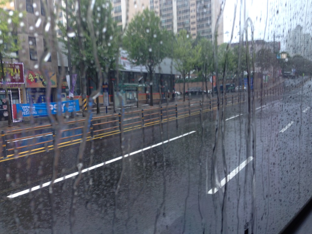 Regen vom Bus aus fotografiert